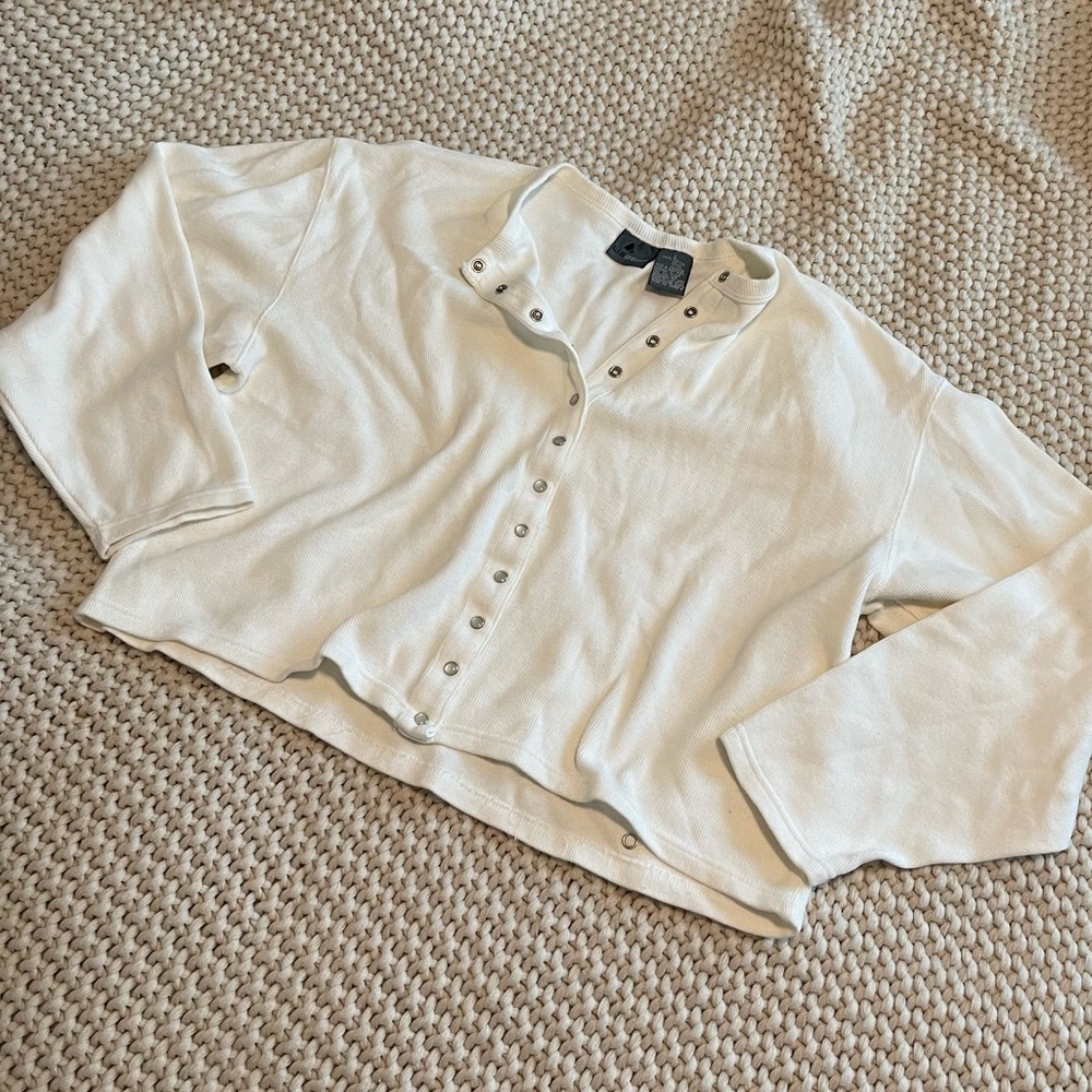 Vintage LizWear Cream Button Down Cropped Ribbed Top